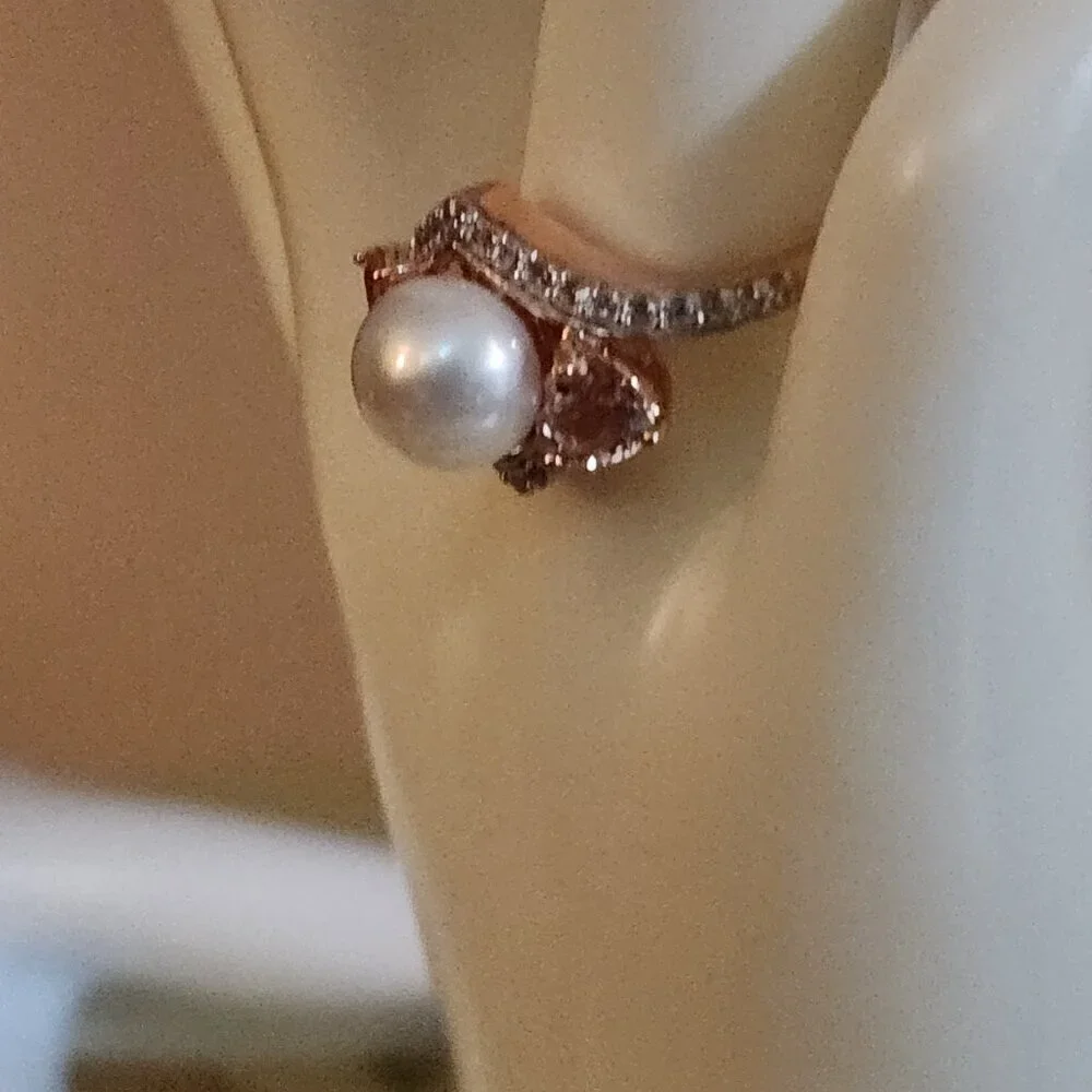 Freshwater Pearl Rose Gold Silver Ring